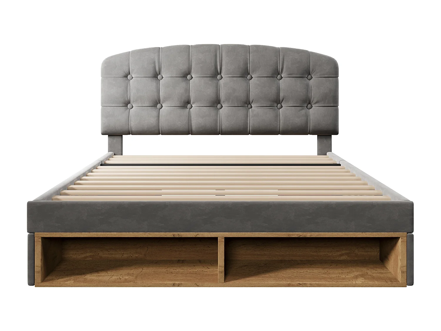 Gepolstertes Einzelbett 140x200cm - verstellbares Kopfteil - mit Schubladen und Stauraum - Samt - Grau​ (ohne Matratze)