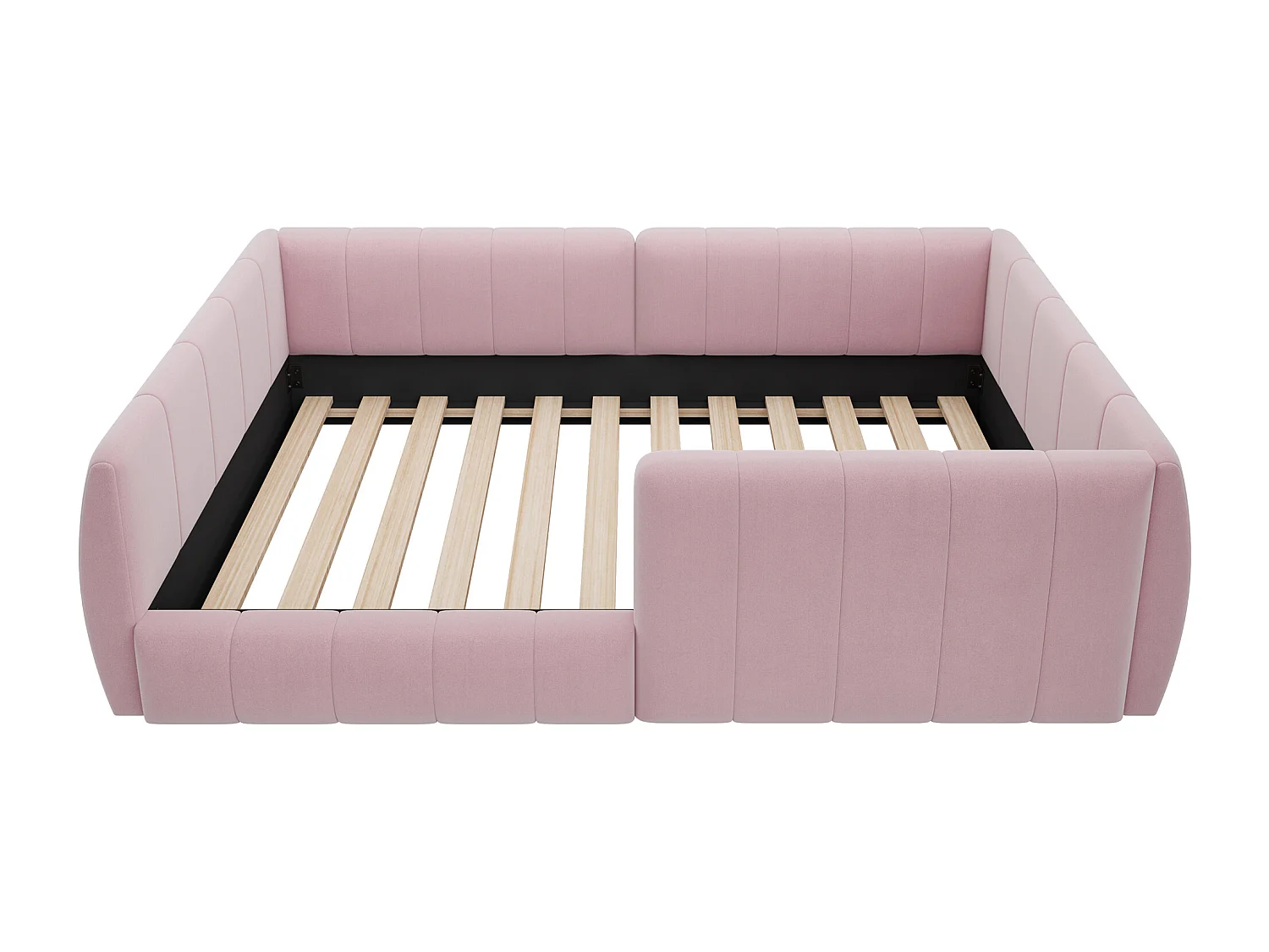 Lit simple rembourré 90x200 cm - avec barrières de sécurité - avec sommier à lattes - MDF + Lin - Rose(sans matelas)