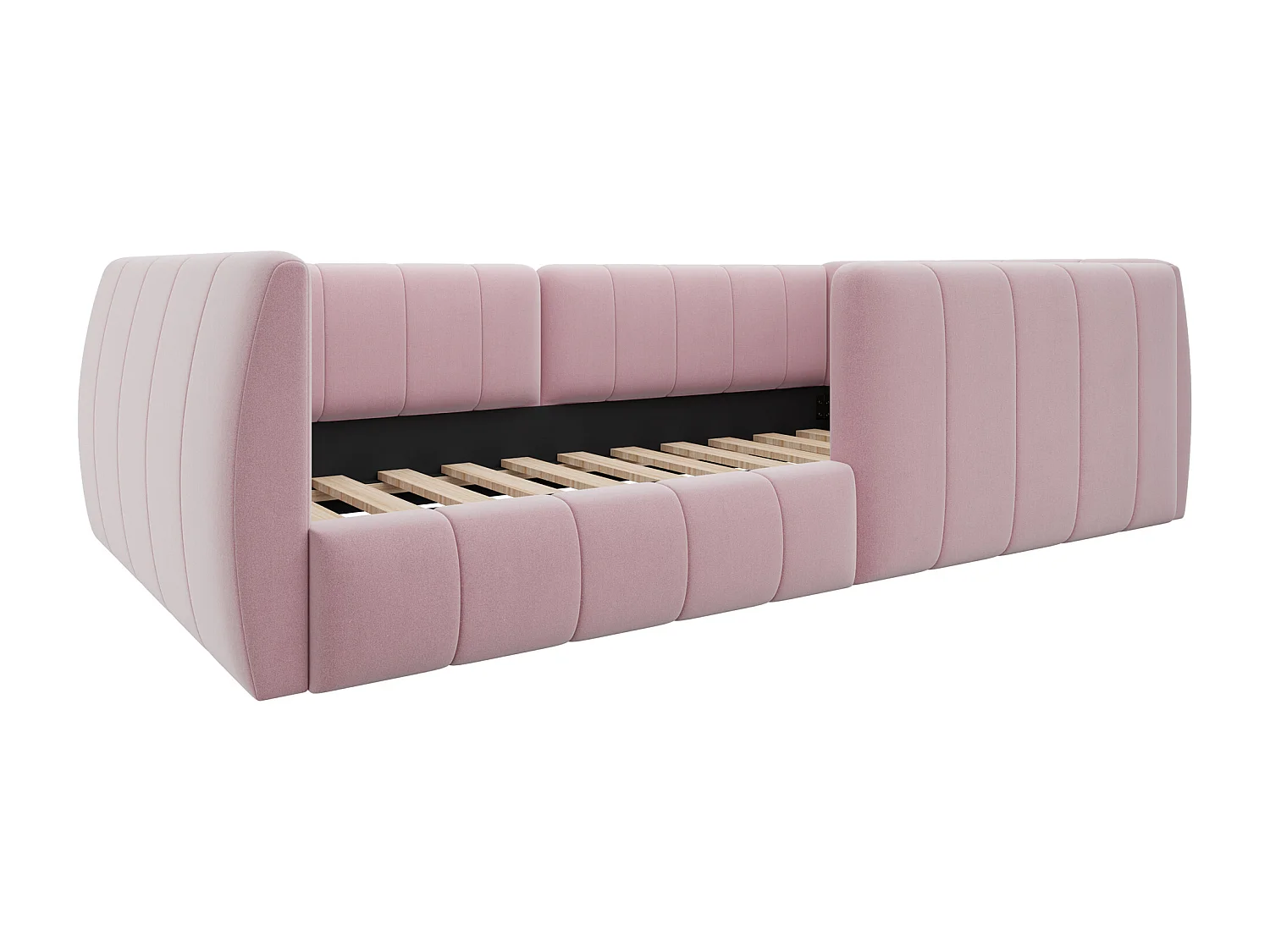 Lit simple rembourré 90x200 cm - avec barrières de sécurité - avec sommier à lattes - MDF + Lin - Rose(sans matelas)