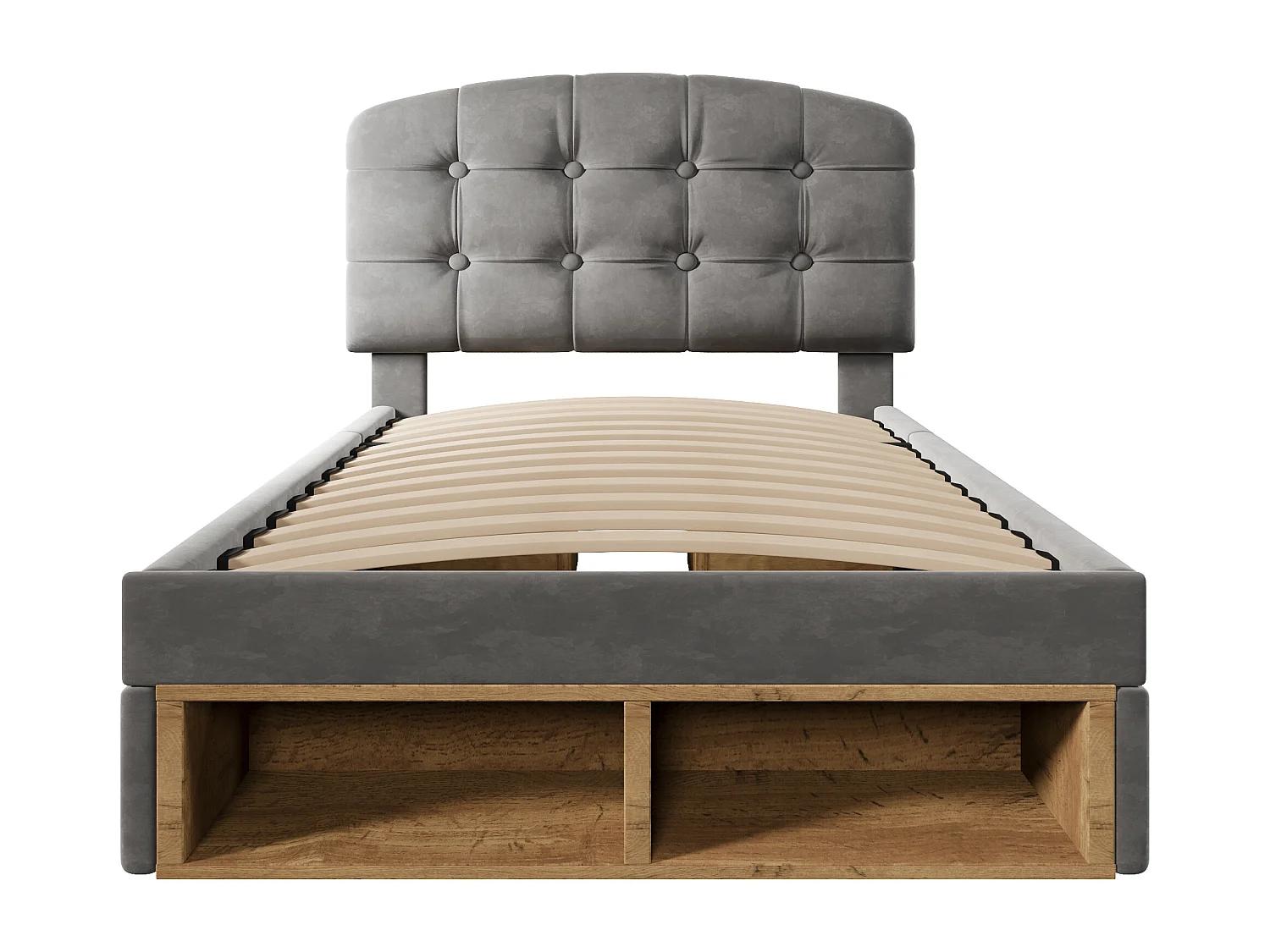 Gepolstertes Einzelbett 90x200cm - verstellbares Kopfteil - mit Schubladen und Stauraum - Samt - Grau​ (ohne Matratze)