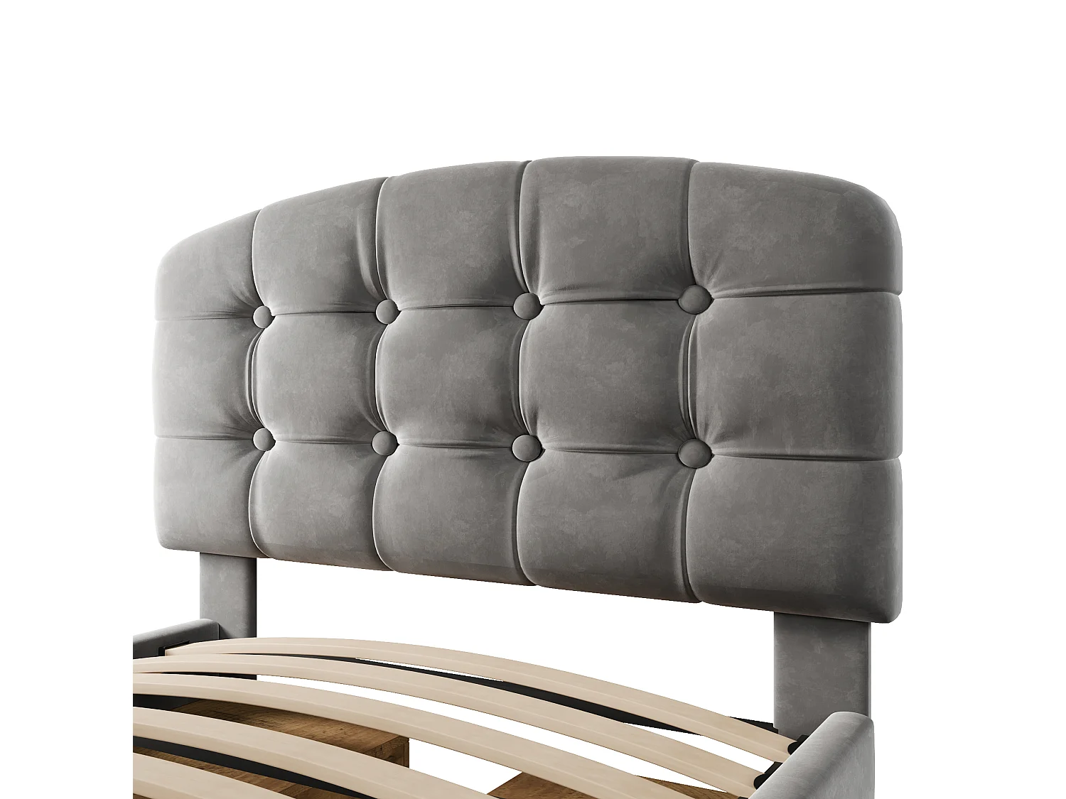 Gepolstertes Einzelbett 90x200cm - verstellbares Kopfteil - mit Schubladen und Stauraum - Samt - Grau​ (ohne Matratze)