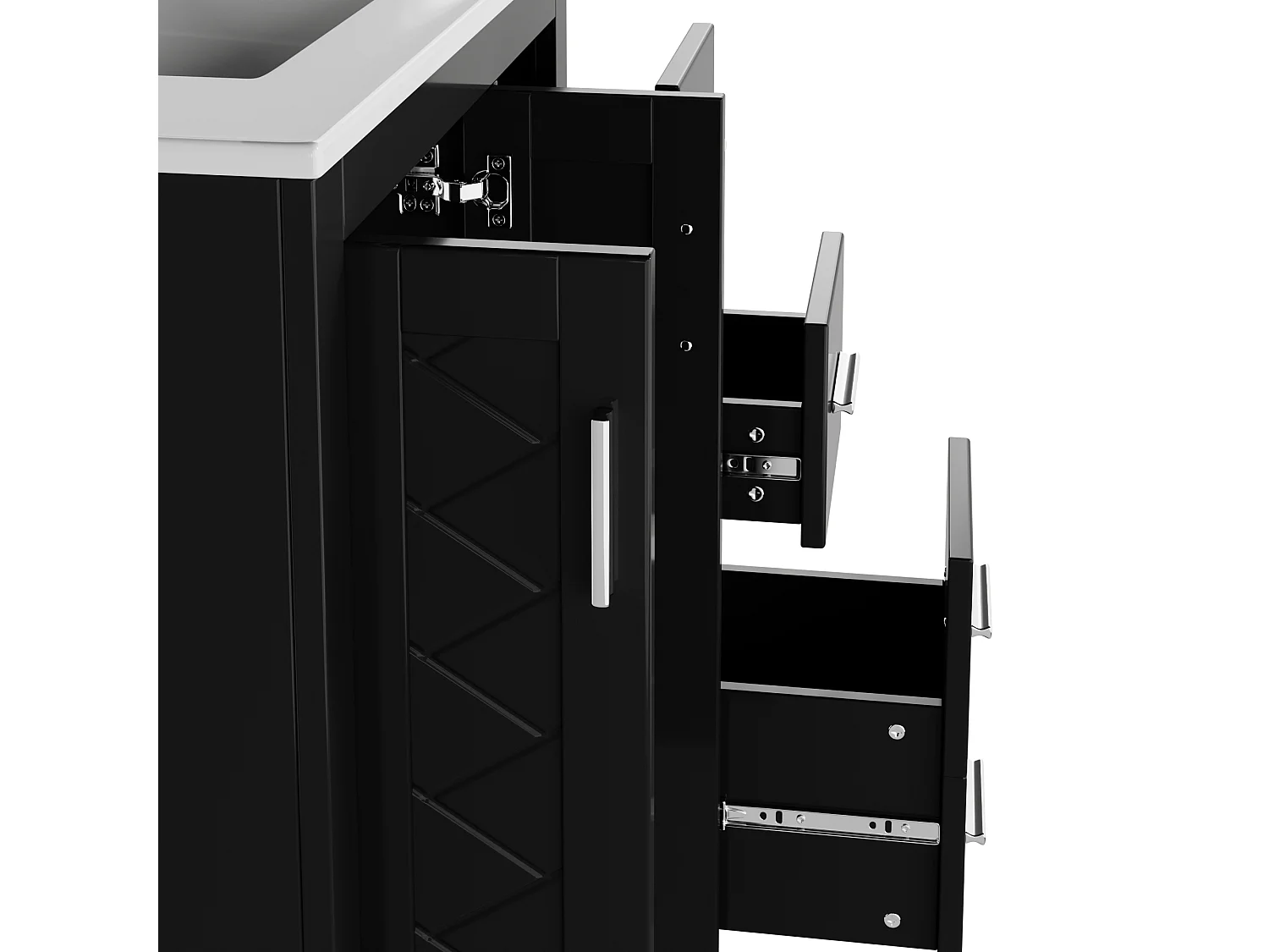 Badezimmerschrank 76x46,5x85,5 cm - mit einem Keramikwaschbecken - 3 Schubladen und 2 Schränke - Schwarz