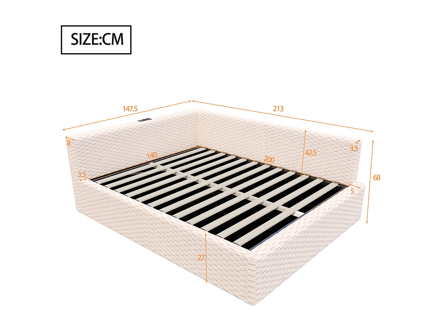 Schlafsofa mit Stauraum 140 x 200 cm - mit LED-Beleuchtung - mit Type-C-Schnittstelle + 2 USB-Anschlüssen - beige​ (Matratze nicht inbegriffen)