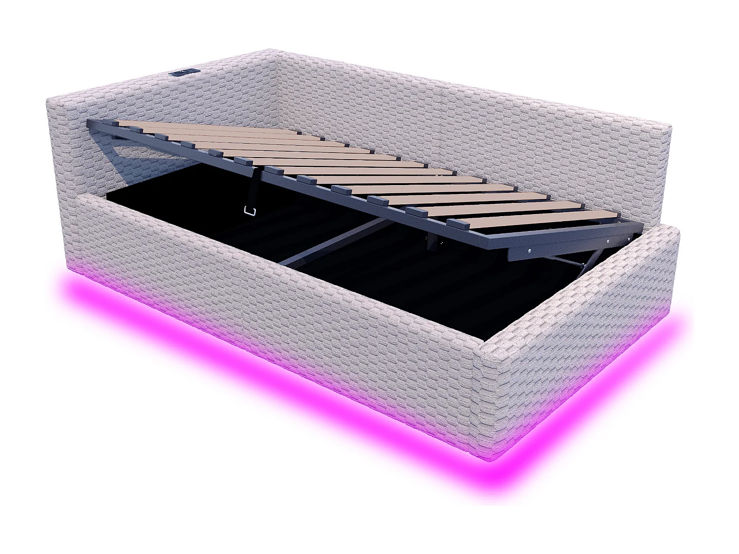 Schlafsofa mit Stauraum 90 x 200 cm - mit LED-Beleuchtung - mit Type-C-Schnittstelle + 2 USB-Anschlüssen - Grau​ (Matratze nicht inbegriffen)