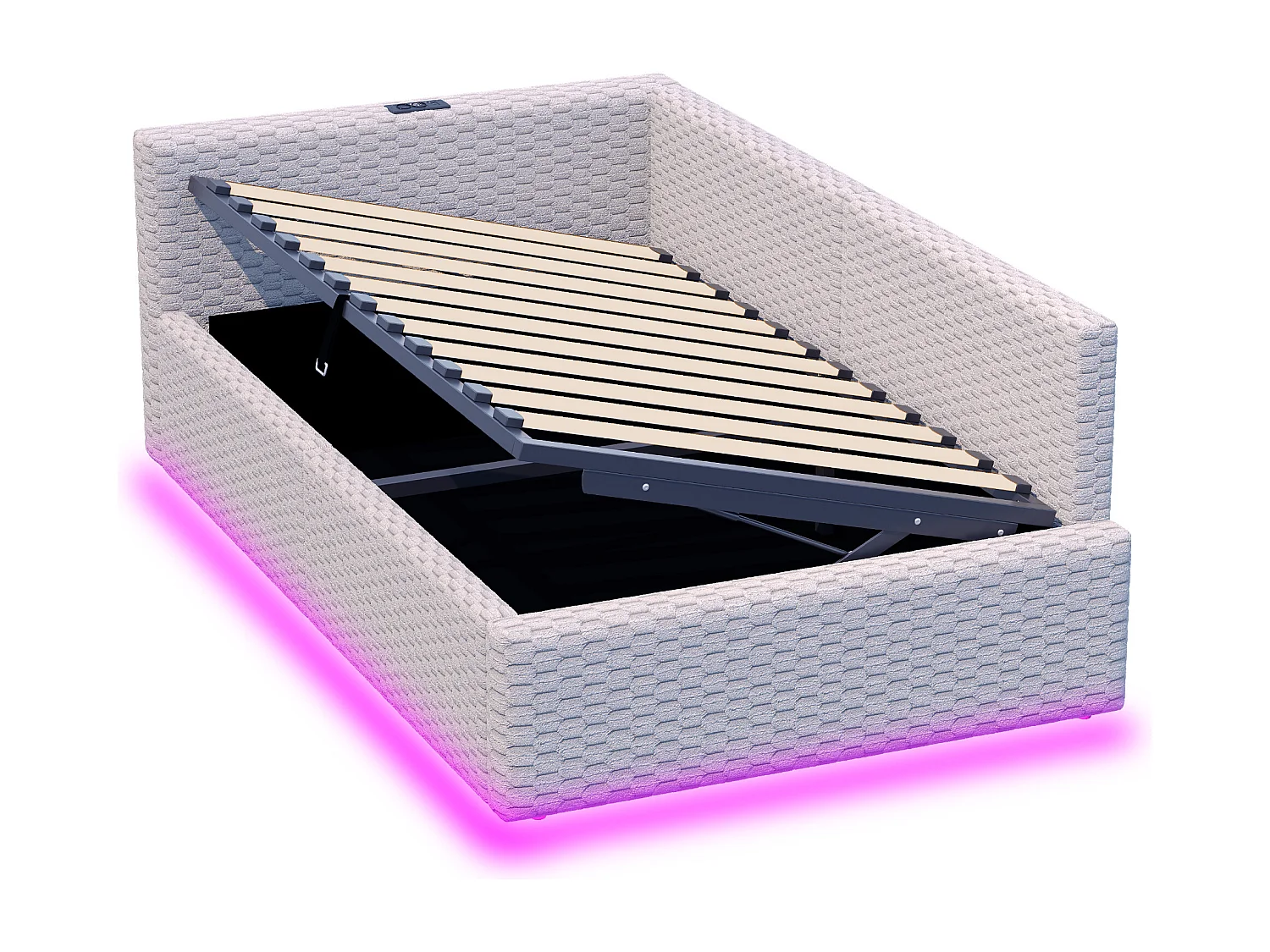 Schlafsofa mit Stauraum 90 x 200 cm - mit LED-Beleuchtung - mit Type-C-Schnittstelle + 2 USB-Anschlüssen - Grau​ (Matratze nicht inbegriffen)