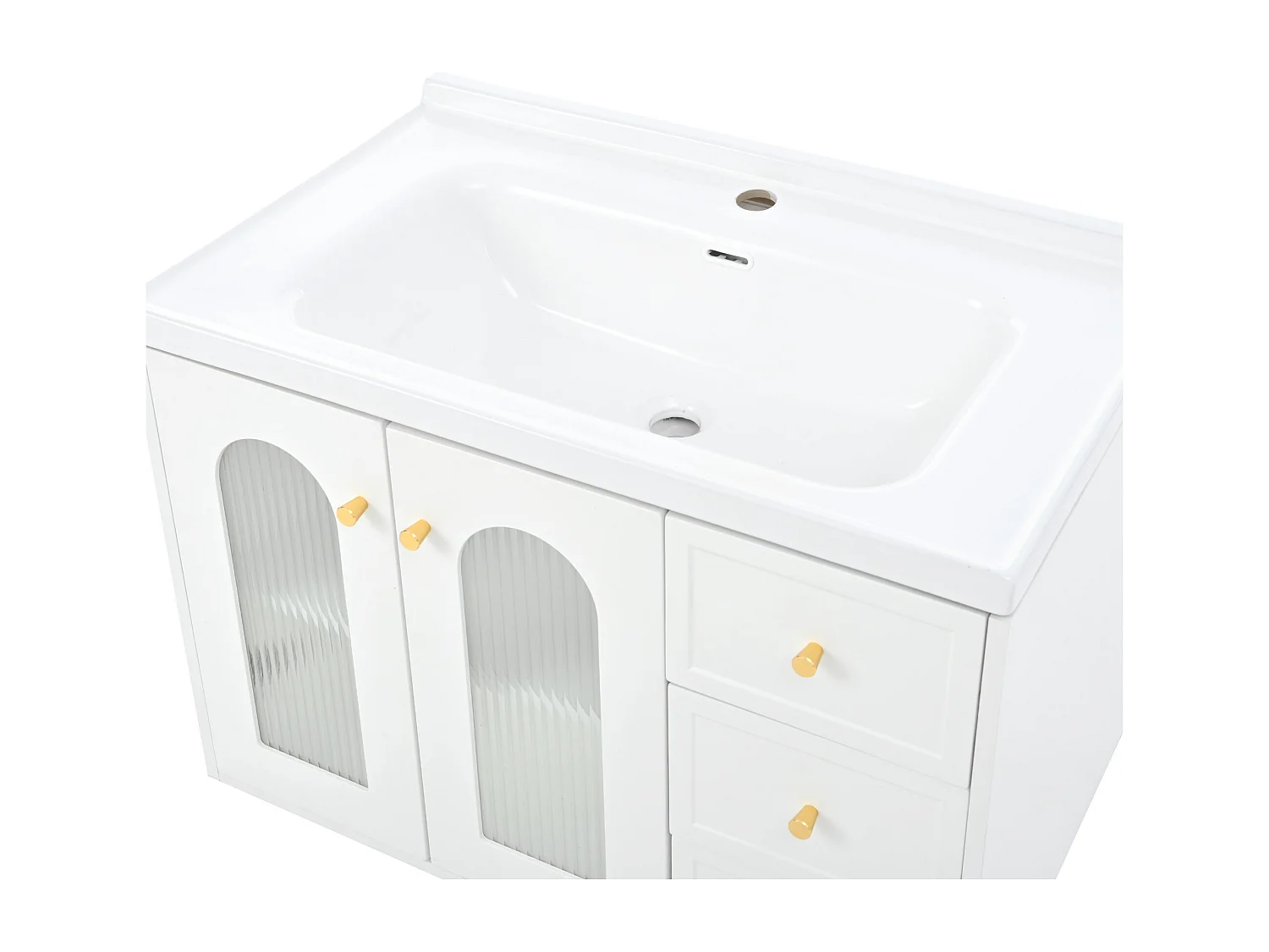 Meuble de salle de bain suspendu - avec une vasque en céramique - avec 2 tiroirs et 2 portes vitrées - blanc (robinet non inclus)