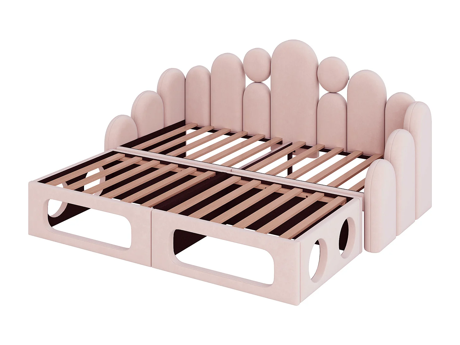 Canapé-lit capitonné 180x200cm - Tissu velours - avec sommier à lattes - rose (matelas non inclus)