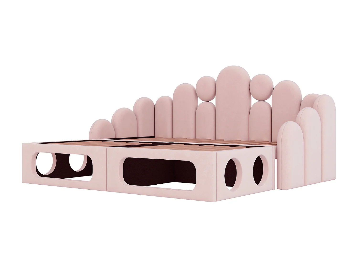 Canapé-lit capitonné 180x200cm - Tissu velours - avec sommier à lattes - rose (matelas non inclus)