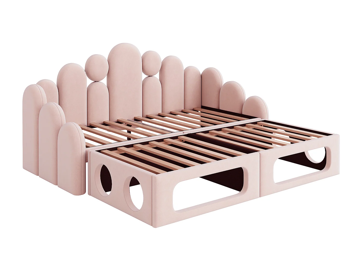 Canapé-lit capitonné 180x200cm - Tissu velours - avec sommier à lattes - rose (matelas non inclus)