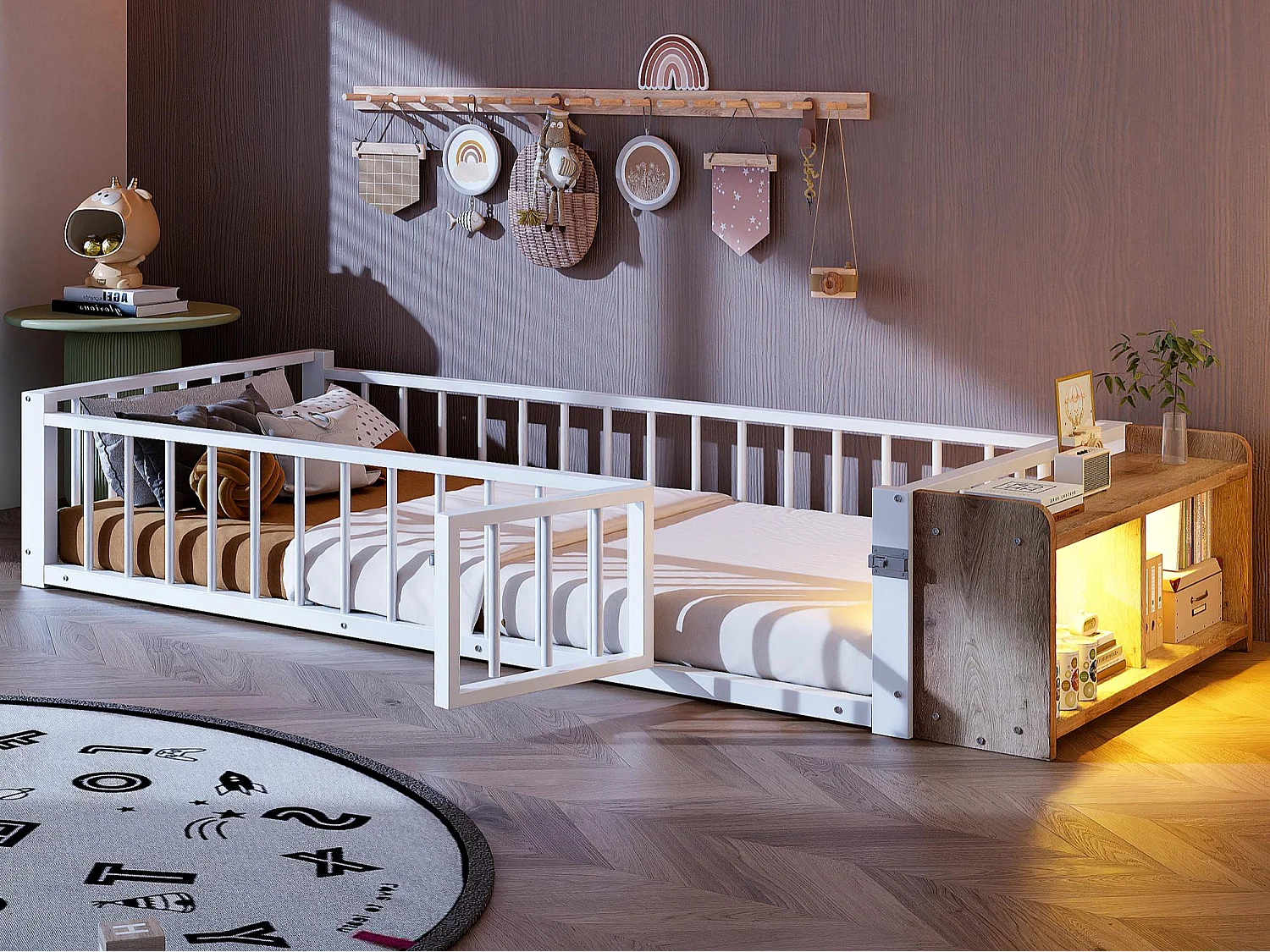 Lit enfant 90 x 200 cm - Cadre en métal - Avec barrières de sécurité - Blanc (matelas non inclus)