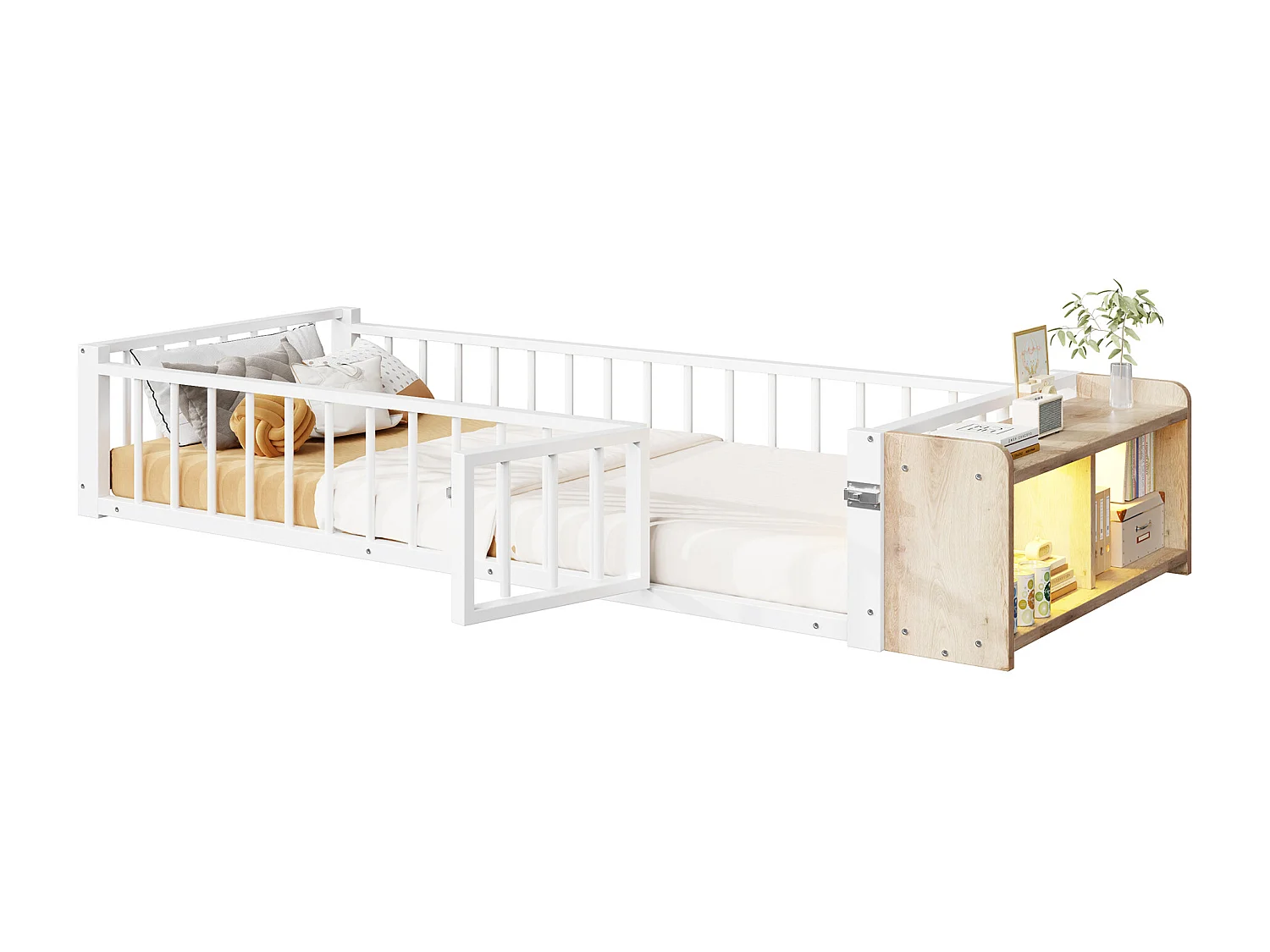 Lit enfant 90 x 200 cm - Cadre en métal - Avec barrières de sécurité - Blanc (matelas non inclus)