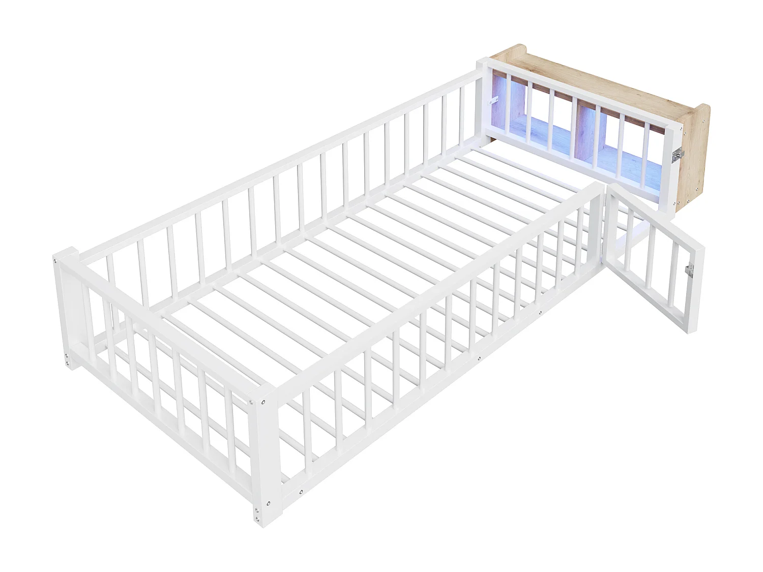 Lit enfant 90 x 200 cm - Cadre en métal - Avec barrières de sécurité - Blanc (matelas non inclus)