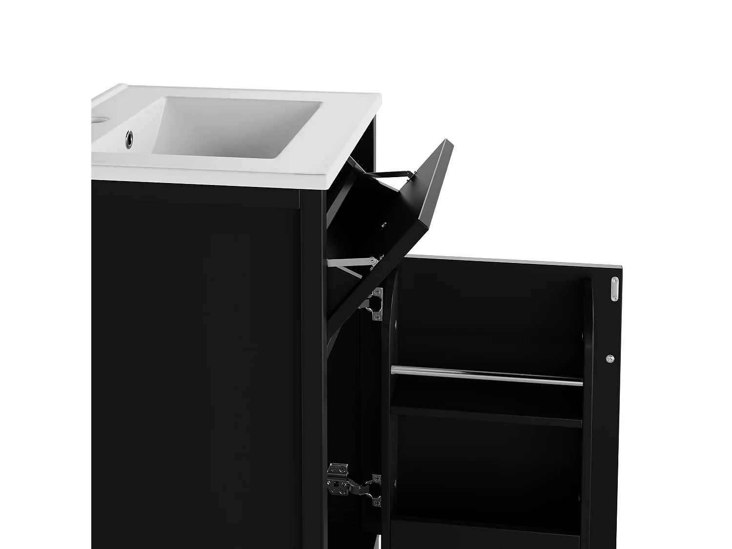 Badezimmerschrank mit Füßen - Integrierte Waschschüssel - Klapptür und höhenverstellbare Einlegeböden - MDF - Schwarz