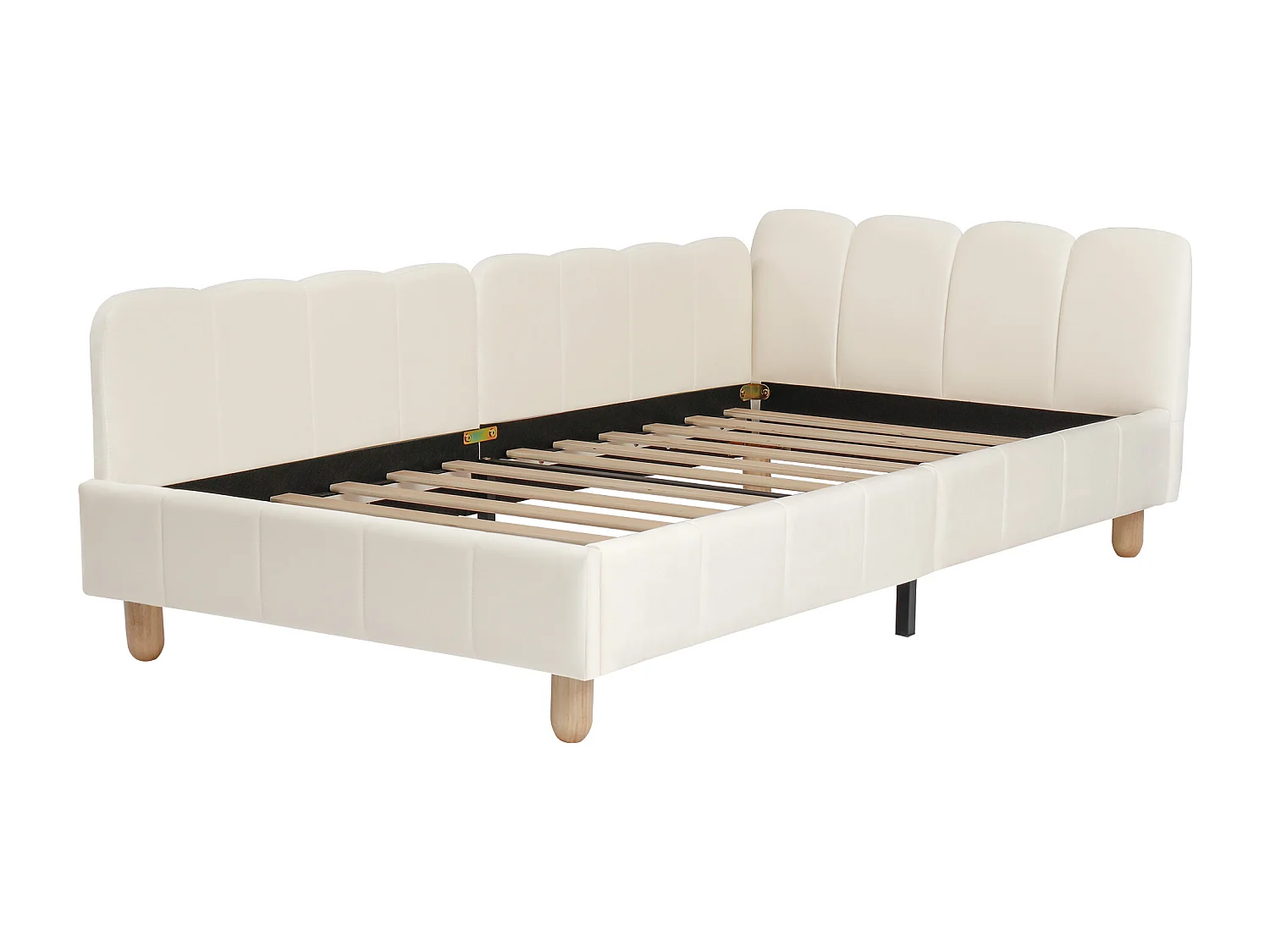 Cama infantil acolchoada 90x200cm - con cabeceira acolchoada e barreiras de segurança - pés de madeira maciça - em veludo - bege