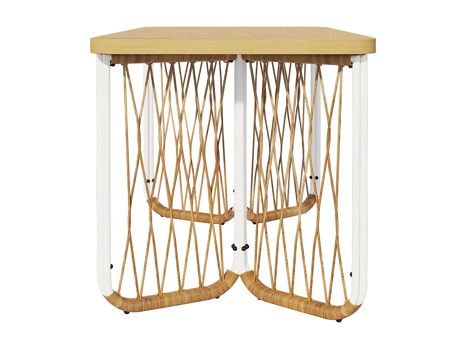 Garten-Esszimmer-Set für 6 Personen, Esstisch aus Eisen, Gestell aus verzinktem Eisen, 6 Rattan-Stühle, Beige