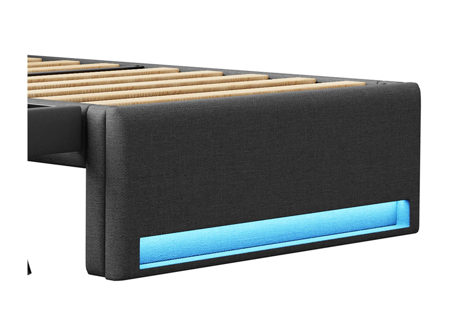 Gepolstertes Einzelbett 90x200 cm - mit Gästebett - LED-Beleuchtung - Kopfteil mit Stauraum - MDF + Leinen - Grau​ (ohne Matratze)