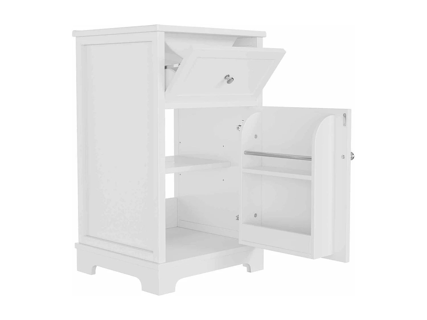 Meuble de salle de bain sur pied - Vasque intégrée - Porte abattante et étagères réglables - MDF - Blanc