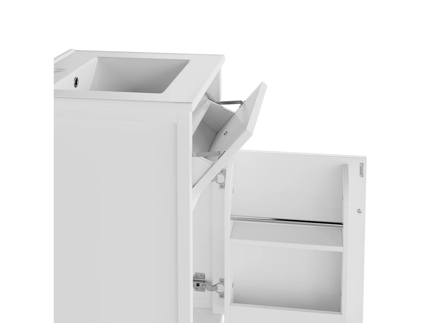 Meuble de salle de bain sur pied - Vasque intégrée - Porte abattante et étagères réglables - MDF - Blanc