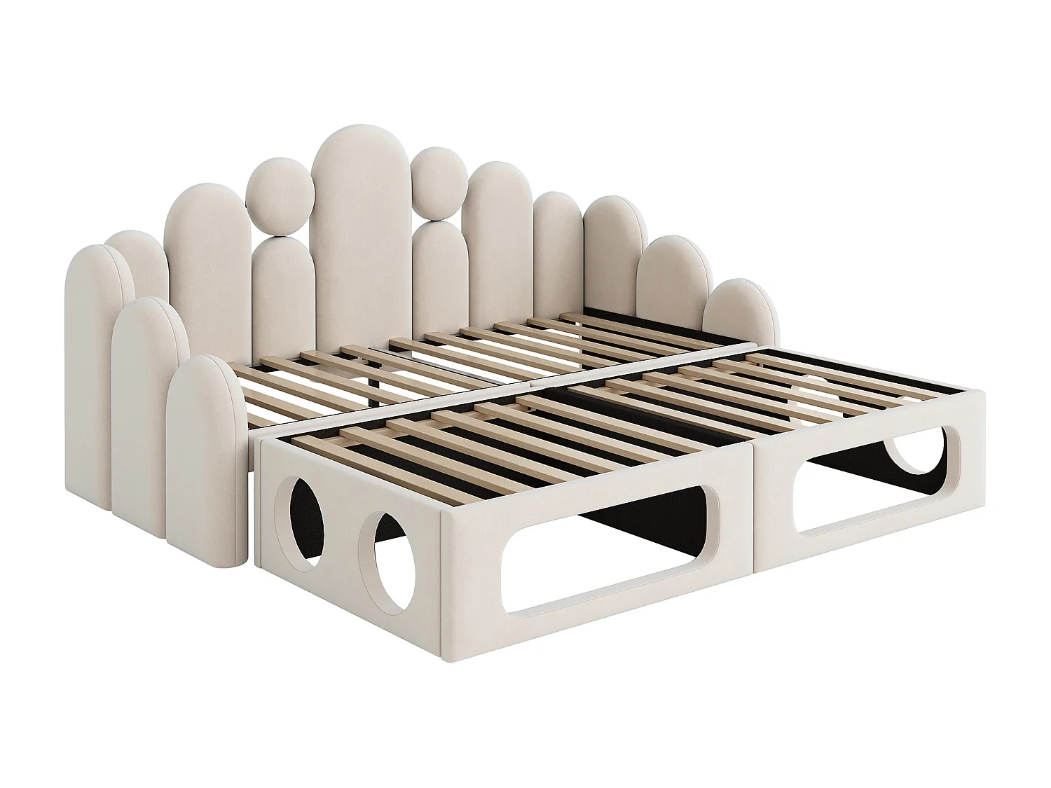 Divano letto imbottito 180x200cm - Tessuto velluto - con rete a doghe - Beige​ (materasso non incluso)