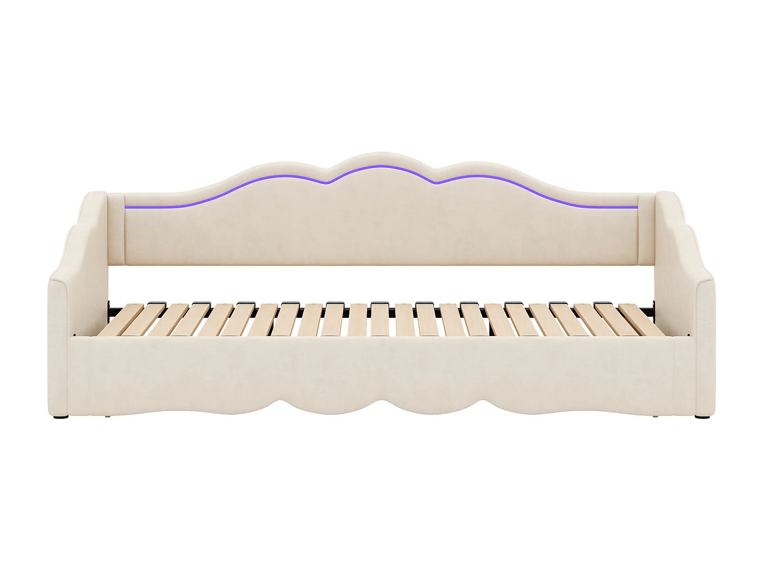 Gepolstertes Schlafsofa 90x200 cm - Mit Gästebett - LED-Beleuchtung und USB-Anschlüsse - Bezug aus Samt - Beige​ (Matratze nicht inbegriffen)