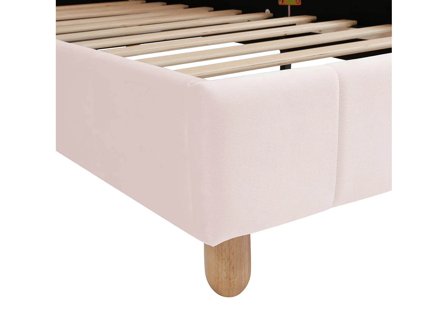 Lit enfant capitonné 90x200cm - avec tête de lit capitonnée et barrières de sécurité - pieds en bois massif - Velours - rose