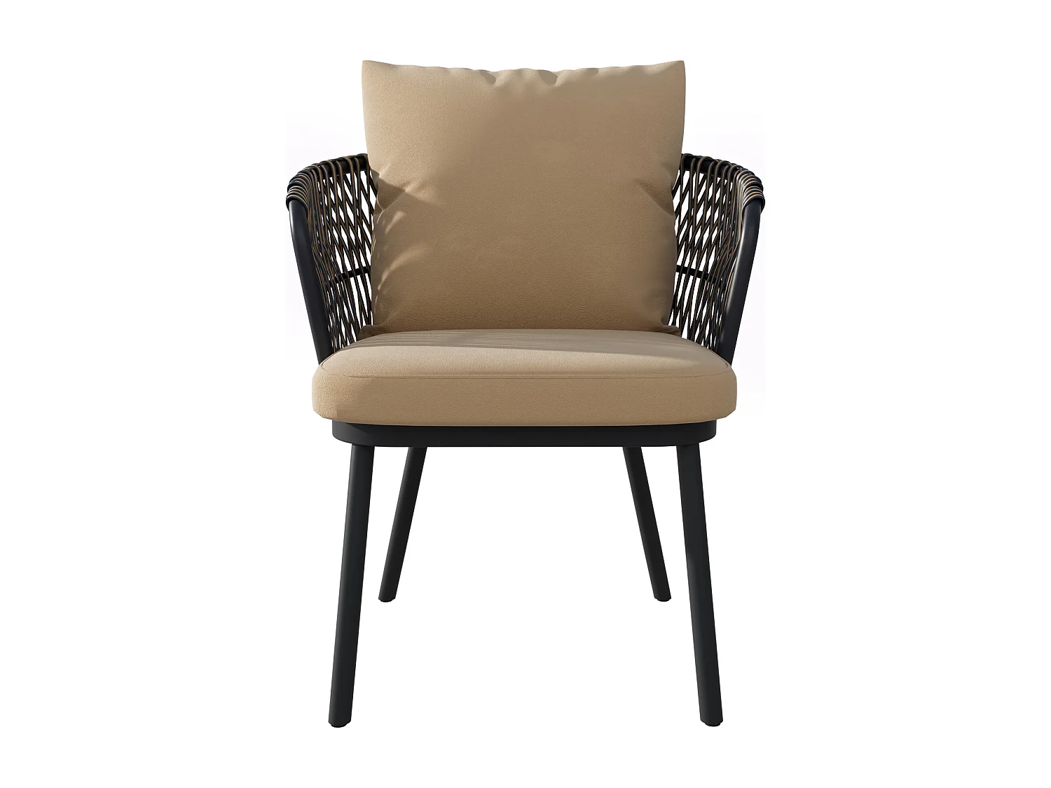 Tuin eetkamer set voor 6 personen, eettafel van ijzer, frame van gegalvaniseerd ijzer, 6 rotan stoelen, Natuur