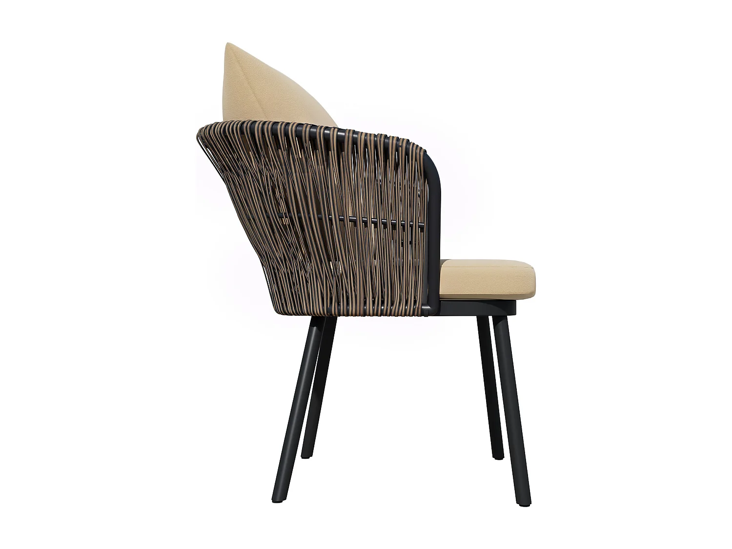 Tuin eetkamer set voor 6 personen, eettafel van ijzer, frame van gegalvaniseerd ijzer, 6 rotan stoelen, Natuur