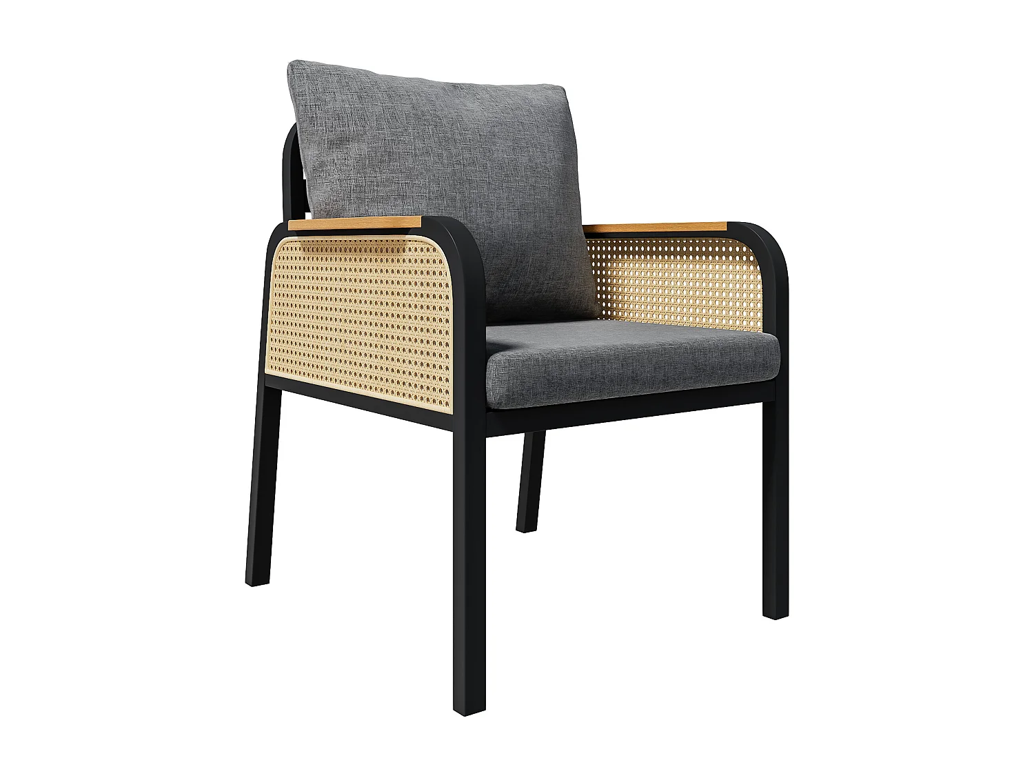 Garten-Esszimmer-Set für 6 Personen, Esstisch aus Eisen, Gestell aus verzinktem Eisen, 6 Rattan-Stühle, Schwarz