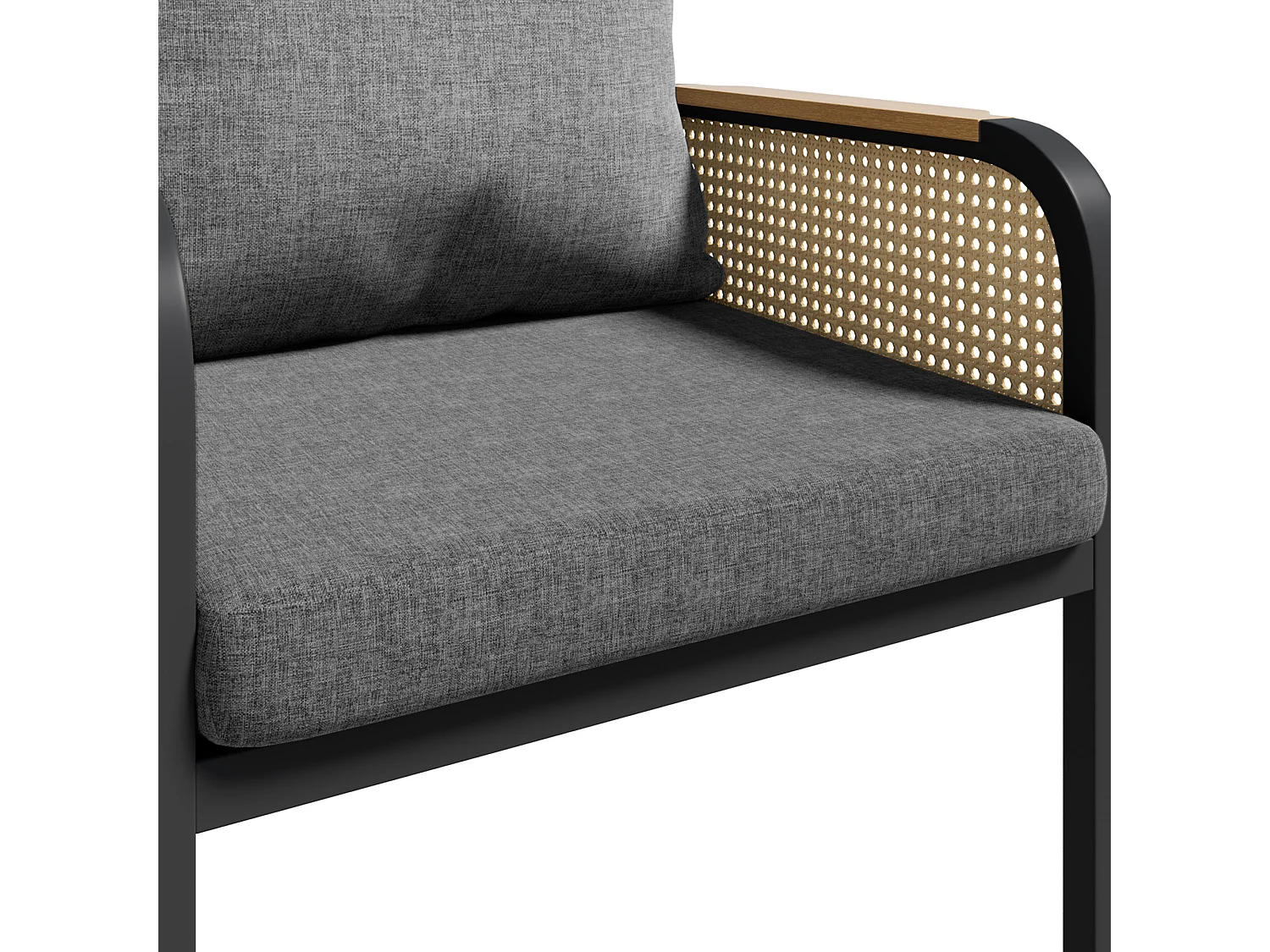 Garten-Esszimmer-Set für 6 Personen, Esstisch aus Eisen, Gestell aus verzinktem Eisen, 6 Rattan-Stühle, Schwarz