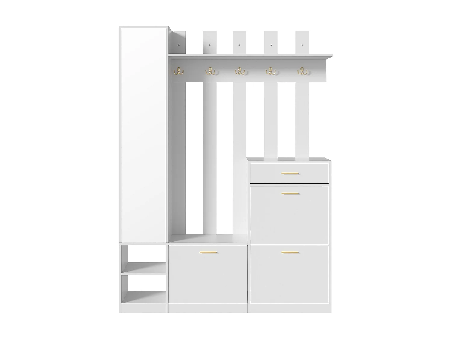 Garderoben-Set für den Eingangsbereich 133x23,5x180m - mit Spiegel und Schuhschrank - mit 1 Schublade und mehreren Haken. - Weiß