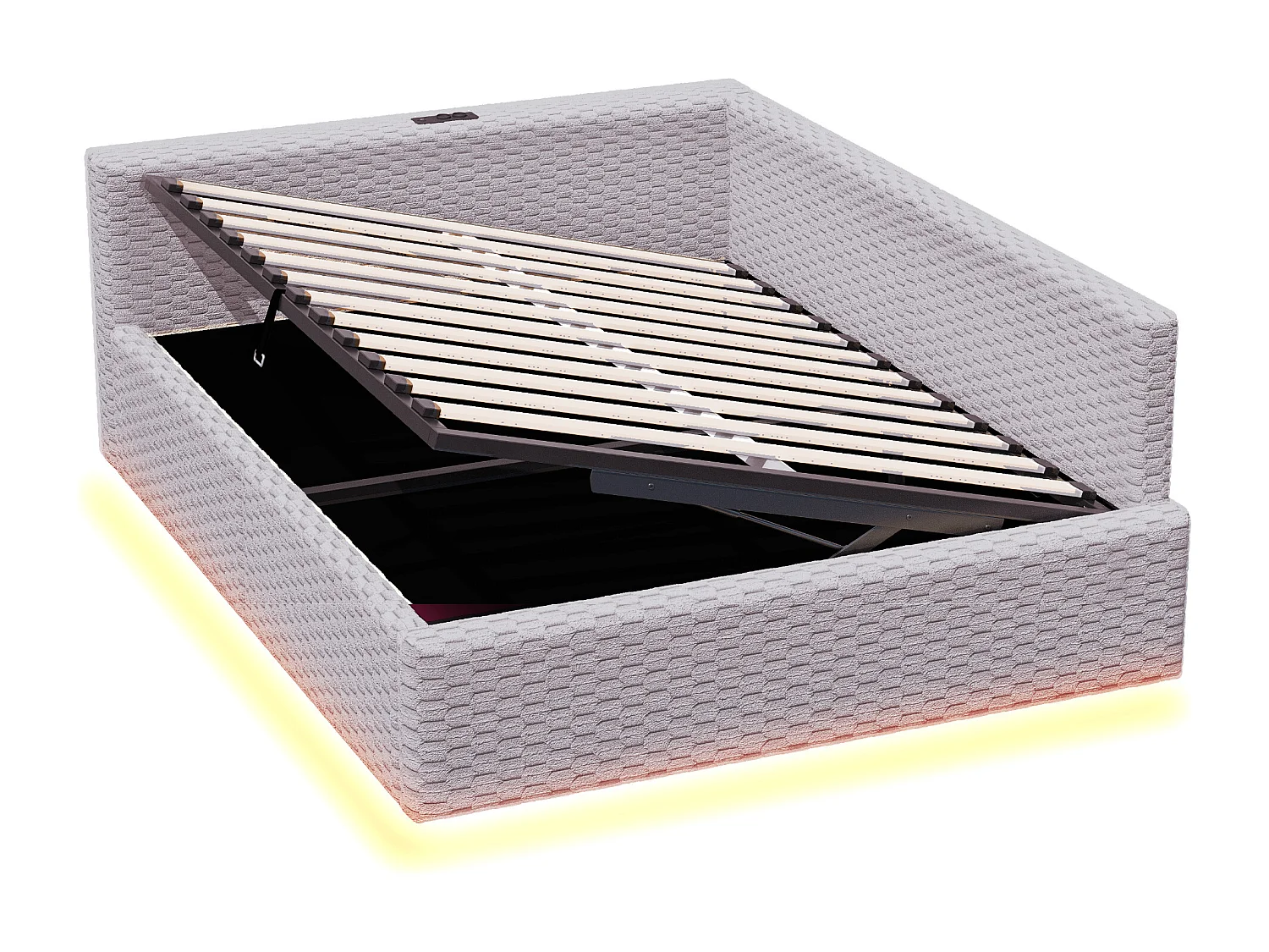 Schlafsofa mit Stauraum 140 x 200 cm - mit LED-Beleuchtung - mit Type-C-Schnittstelle + 2 USB-Anschlüssen - Grau​ (Matratze nicht inbegriffen)