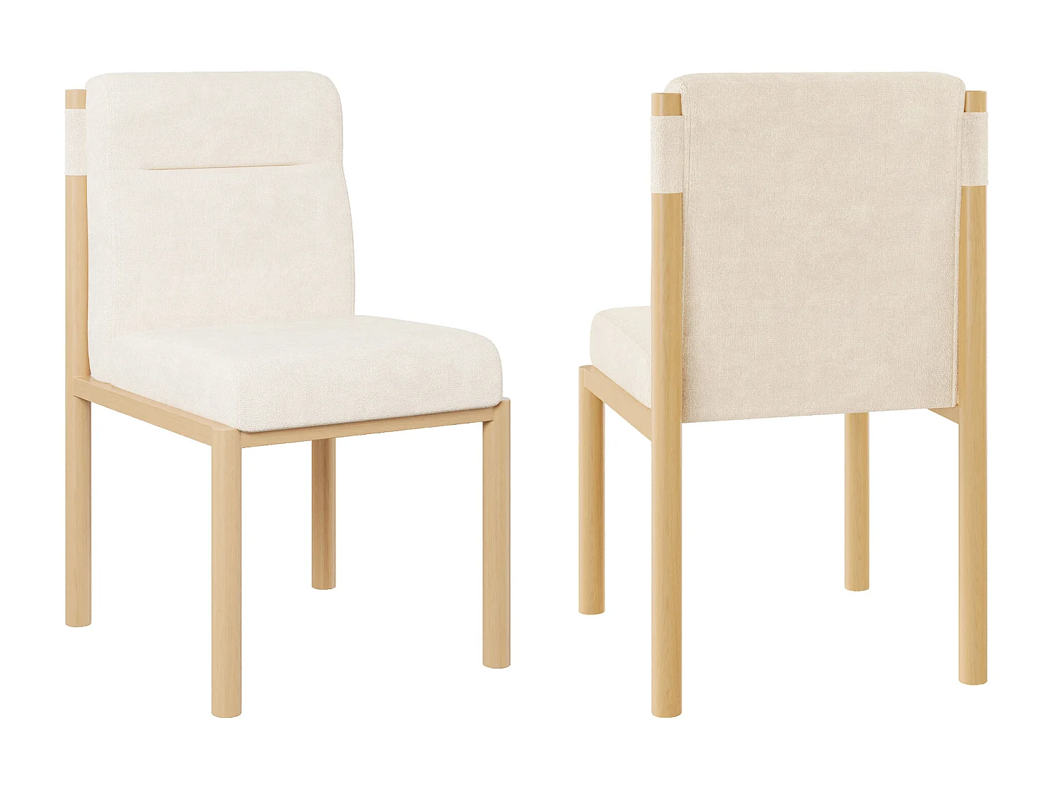 Set van 2 metalen stoelen - Eiken afwerking - Dik zitkussen - weefsel van lamswol - Beige