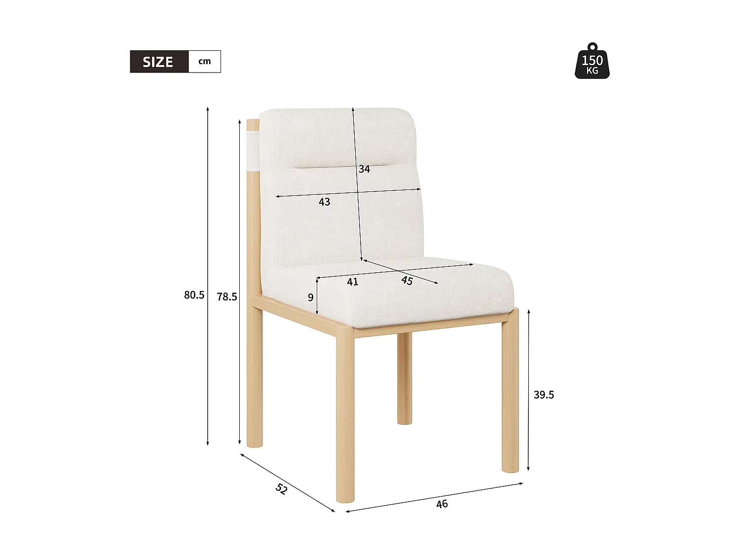 Set van 2 metalen stoelen - Eiken afwerking - Dik zitkussen - weefsel van lamswol - Beige