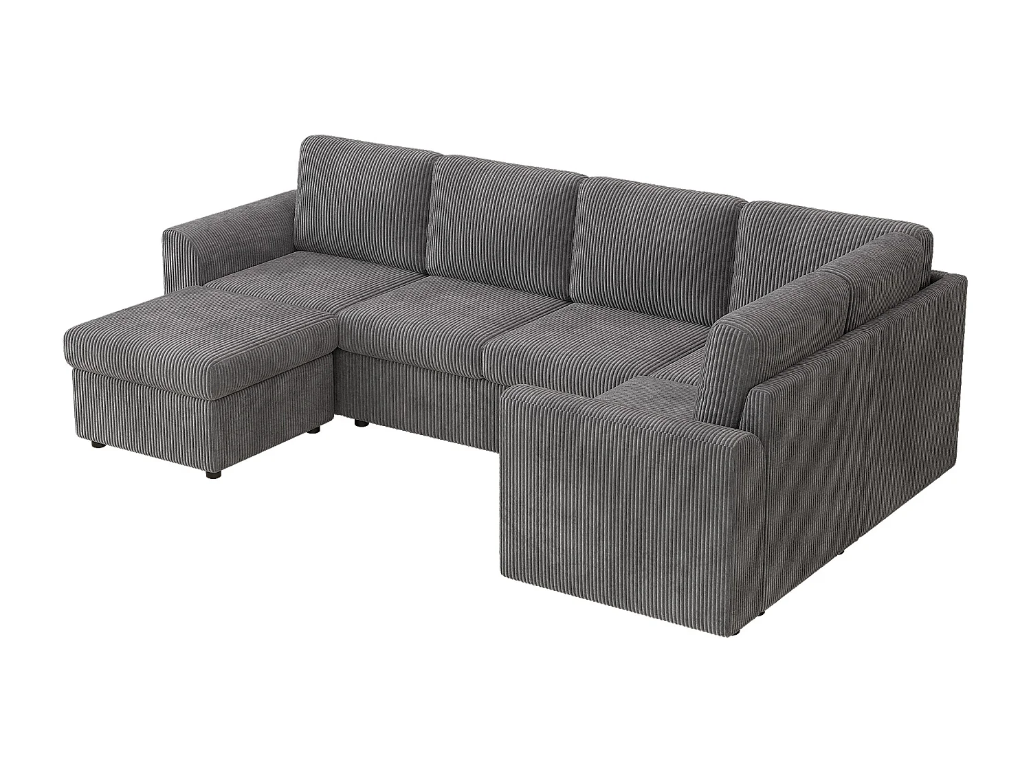 Canapé d'angle en chenille en forme de L - avec accoudoirs - avec 1 repose-pieds multifonctionnel portable - Gris