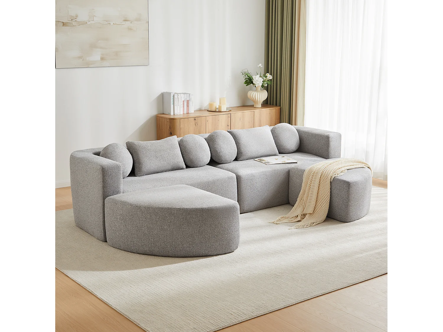 Canapé modulaire en chenille - avec fonction sommeil - aucun assemblage requis - forme transformable - Gris