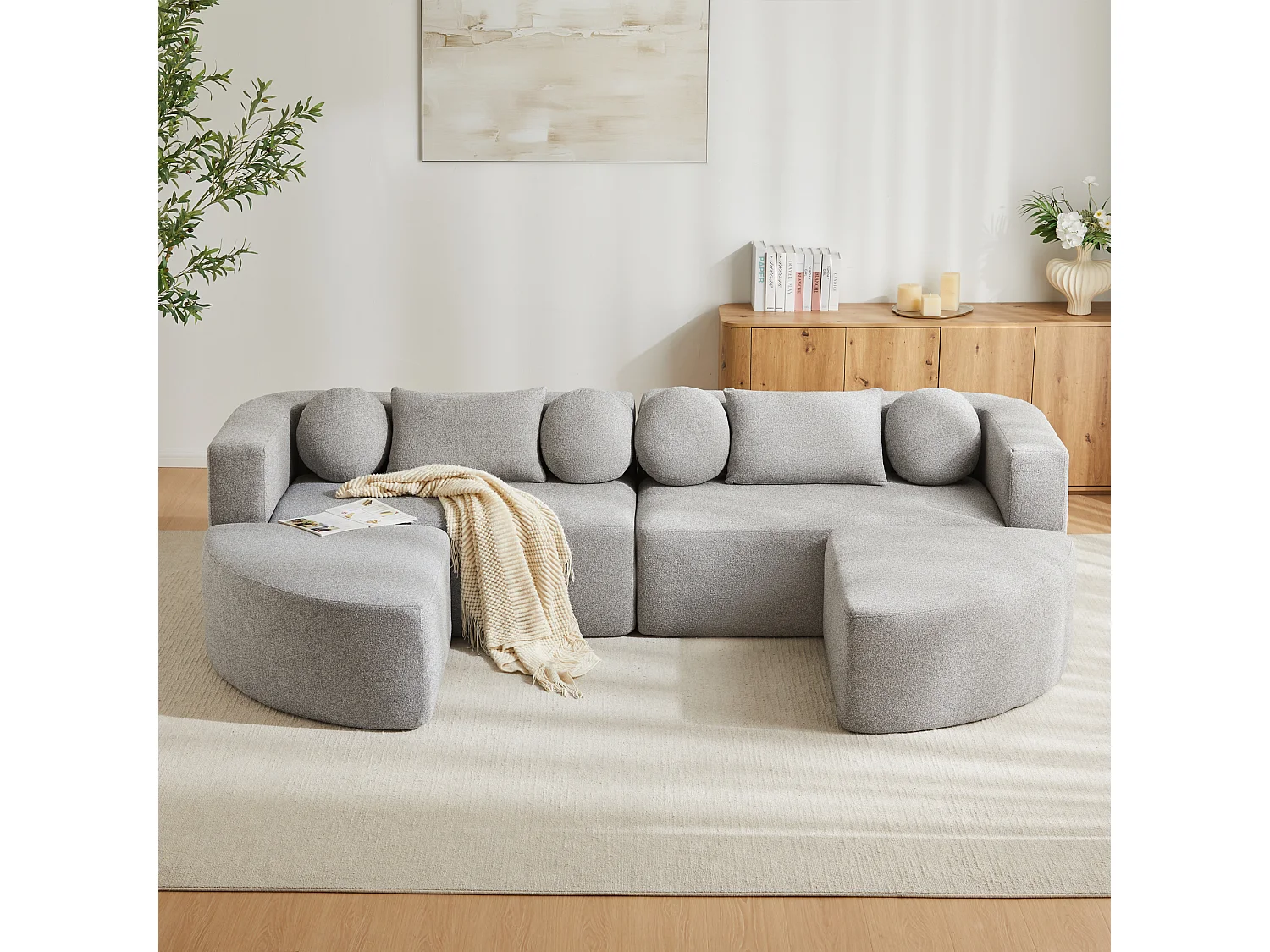 Canapé modulaire en chenille - avec fonction sommeil - aucun assemblage requis - forme transformable - Gris