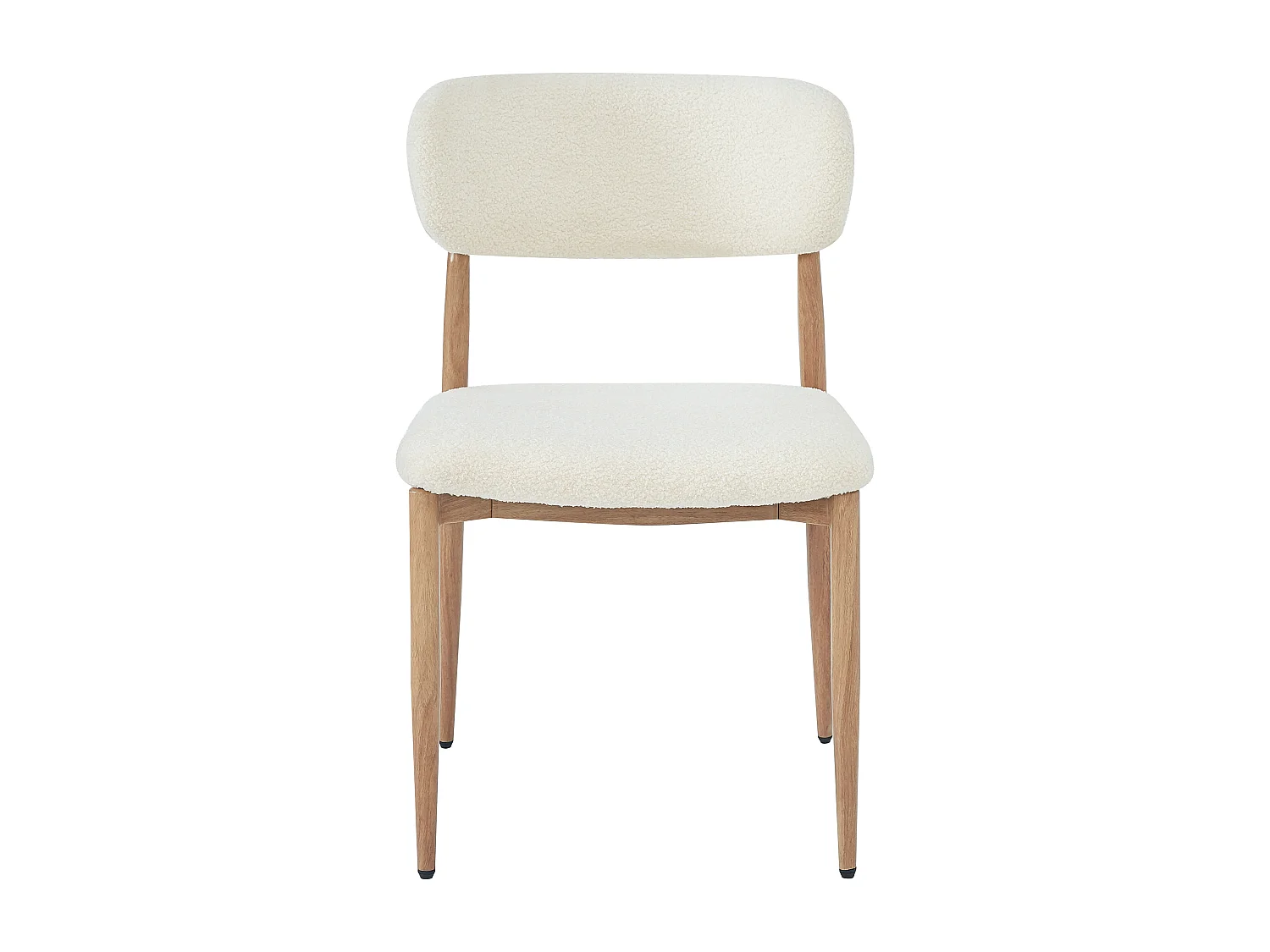 Satz mit 6 Metall-Stühlen - Holzoptik - Bouclé-Stoff beige - Weiches Sitzkissen - Natur