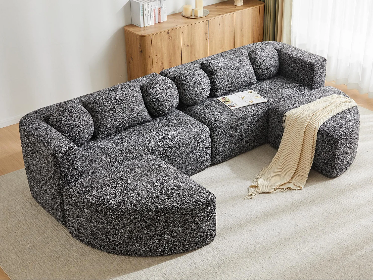 Modulares Sofa aus Chenille - mit Schlaffunktion - kein Zusammenbau erforderlich - veränderbare Form - Schwarz