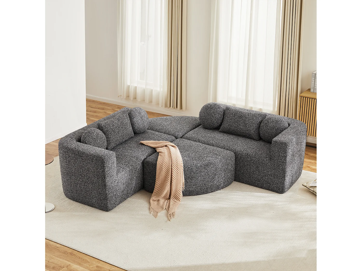 Modulares Sofa aus Chenille - mit Schlaffunktion - kein Zusammenbau erforderlich - veränderbare Form - Schwarz