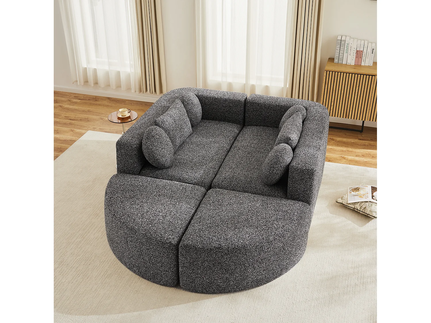 Modulares Sofa aus Chenille - mit Schlaffunktion - kein Zusammenbau erforderlich - veränderbare Form - Schwarz