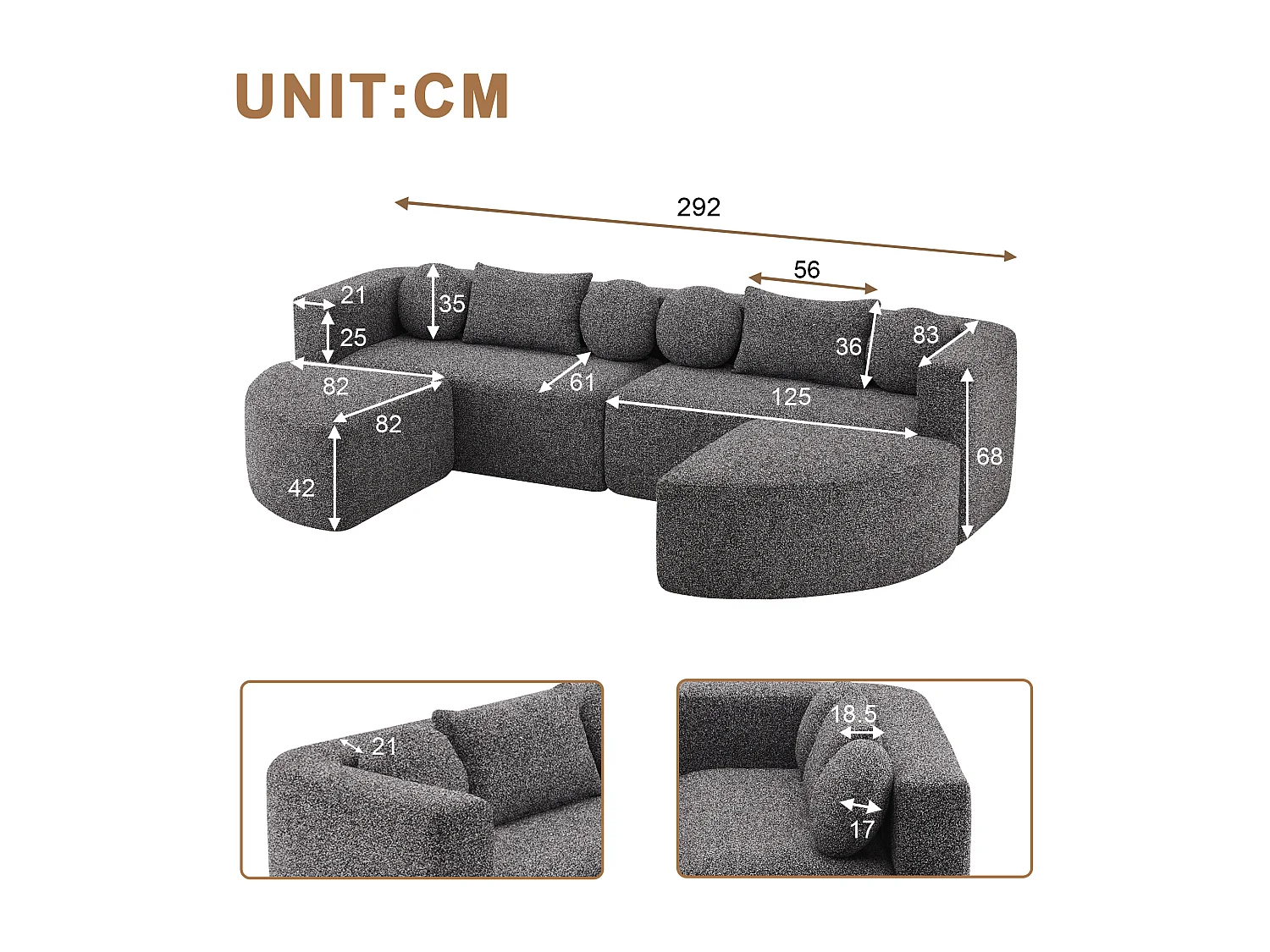 Modulares Sofa aus Chenille - mit Schlaffunktion - kein Zusammenbau erforderlich - veränderbare Form - Schwarz