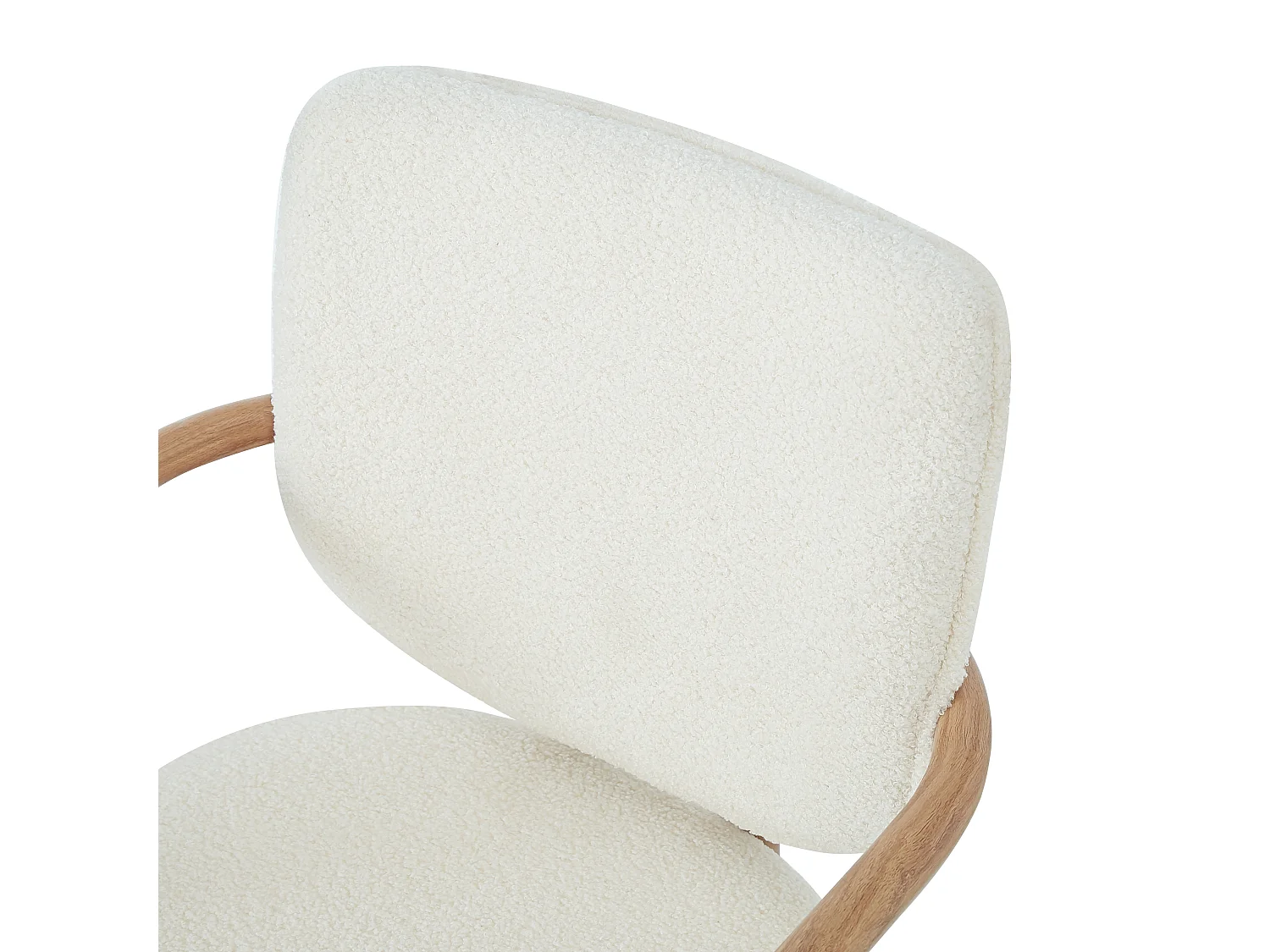 Set van 6 metalen stoelen in houtlook - Met armleuningen - Metalen frame - Bouclé stof beige - Natuurlijke kleur