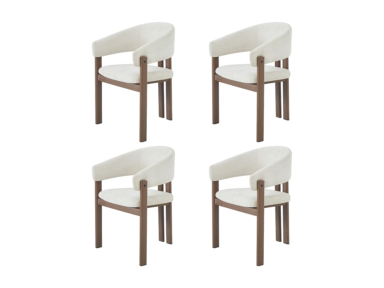 Set van 4 metalen stoelen in houtlook - Met armleuningen - Metalen frame - Linnen stof beige - Bruin