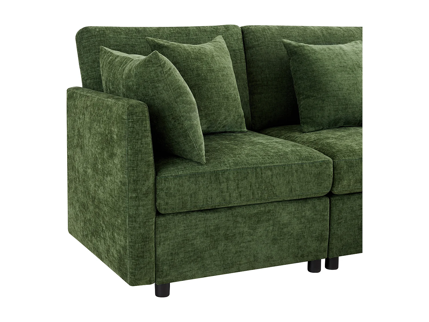 Sofá moderno - 4 lugares - conversível em U e L - con 2 descansos para pés + 6 almofadas - tecido de chenille - verde