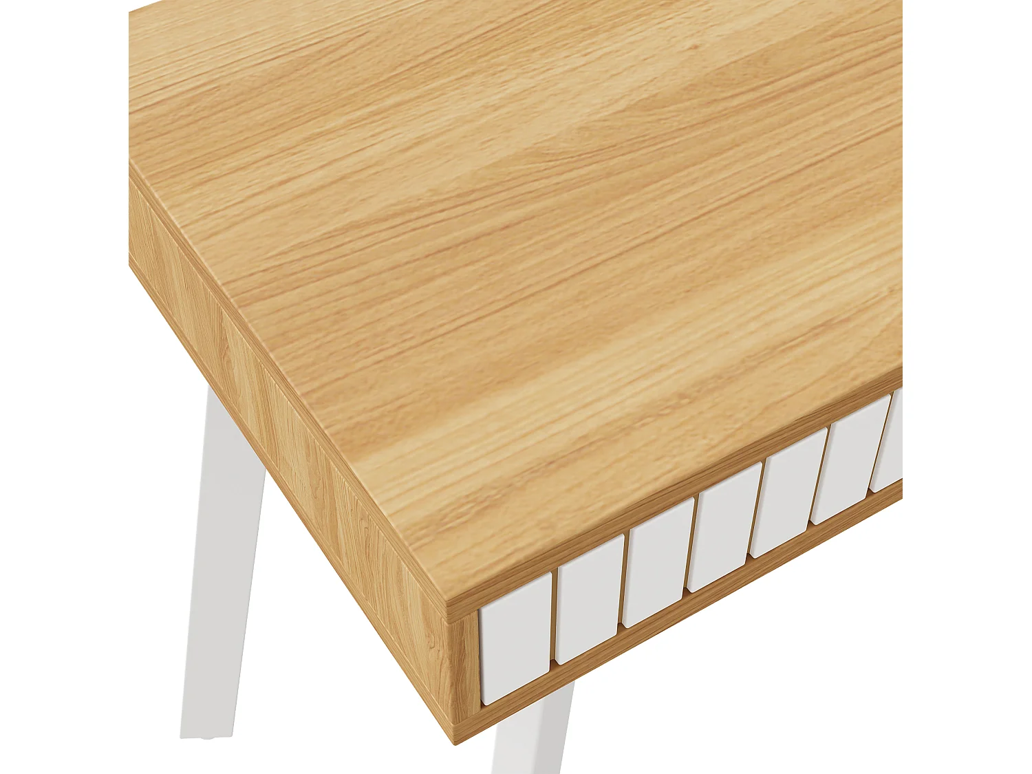 Eck-Schreibtisch 140x120x76,5 cm - 2 Schubladen und 1 Schiebetür - MDF+Metall - Natur + weiß