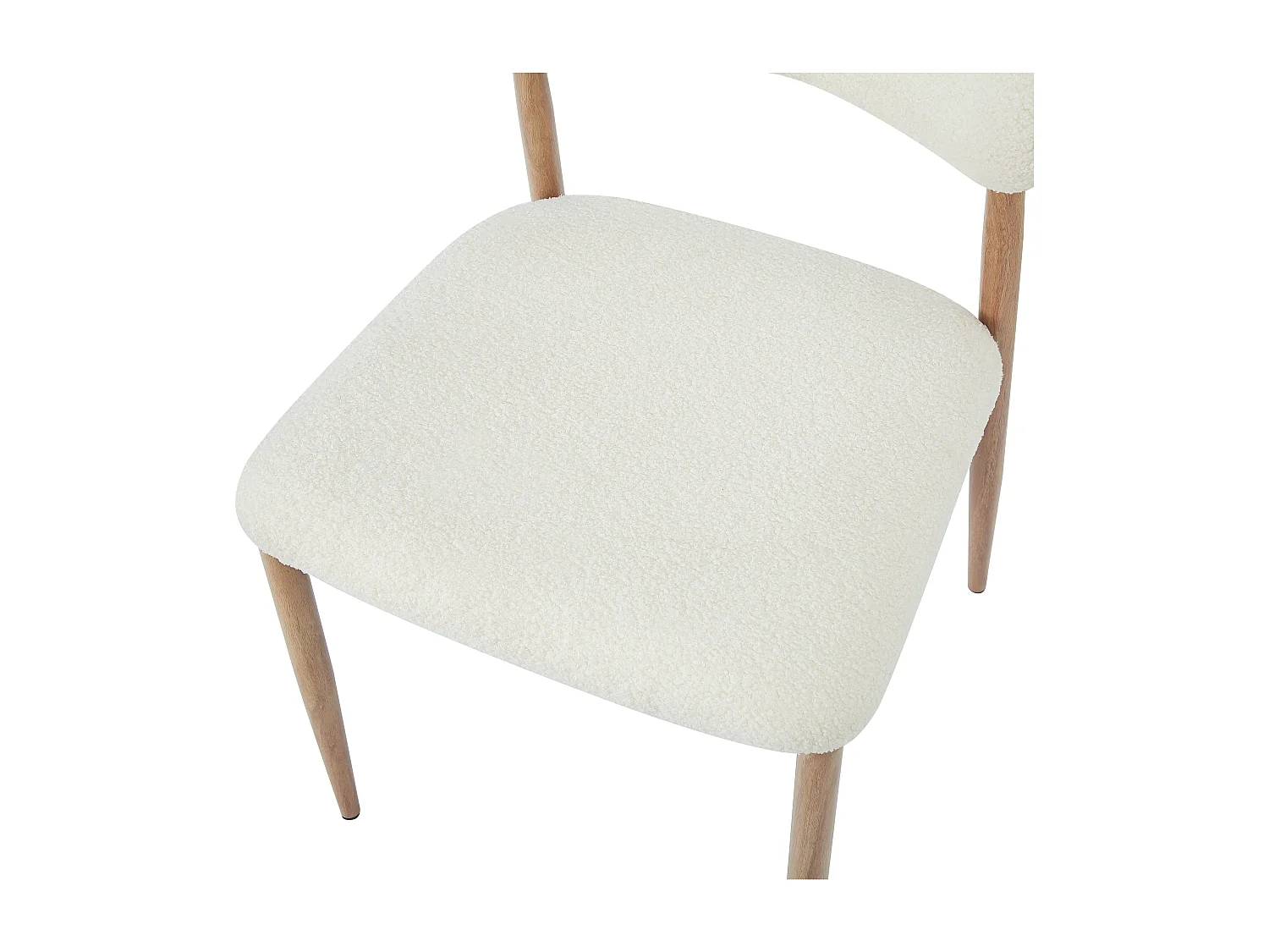 Satz mit 4 Metall-Stühlen - Holzoptik - Bouclé-Stoff beige - Weiches Sitzkissen - Natur