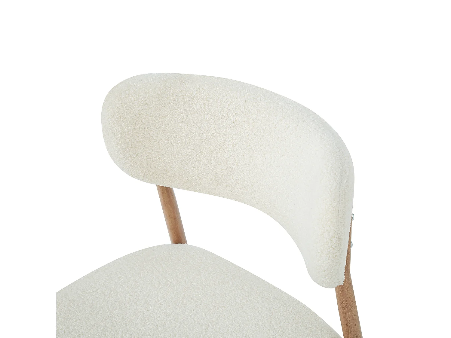 Satz mit 4 Metall-Stühlen - Holzoptik - Bouclé-Stoff beige - Weiches Sitzkissen - Natur