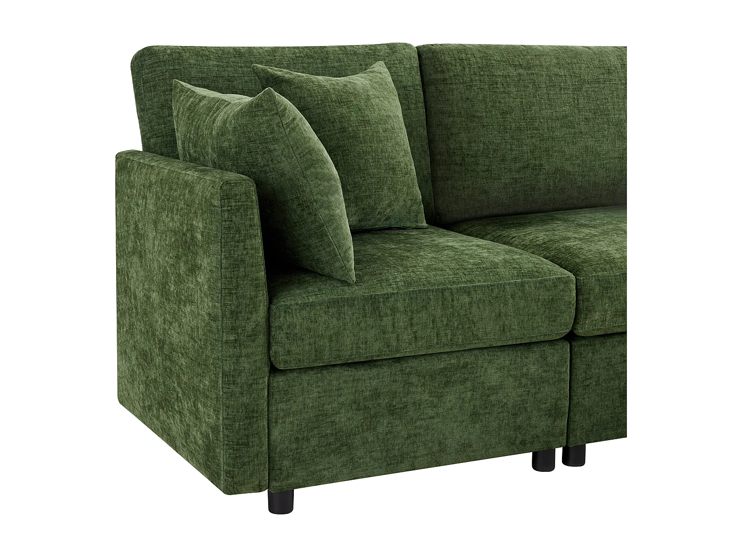 Sofá de esquina en L - tres plazas - con puf extraíble - con 4 cojines - tela de chenilla - verde