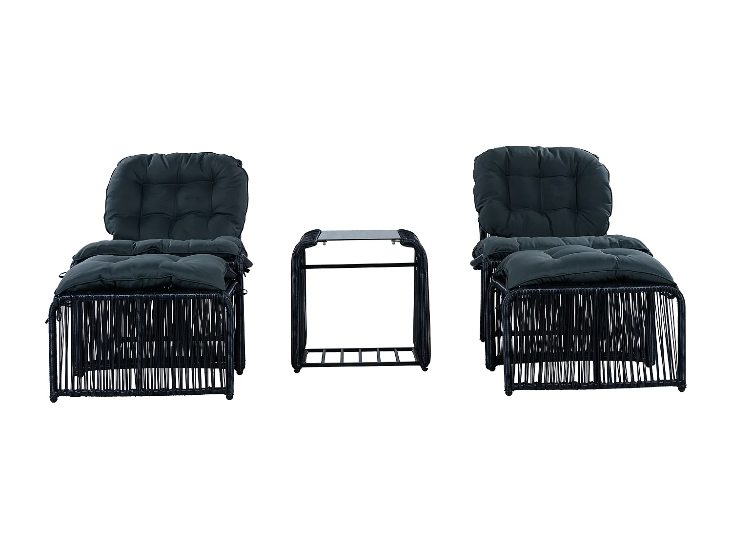 Conjunto de jardín informal 5 piezas - incluye 1 mesa, 2 sillas y 2 taburetes - con cojines y un tablero de vidrio - Gris