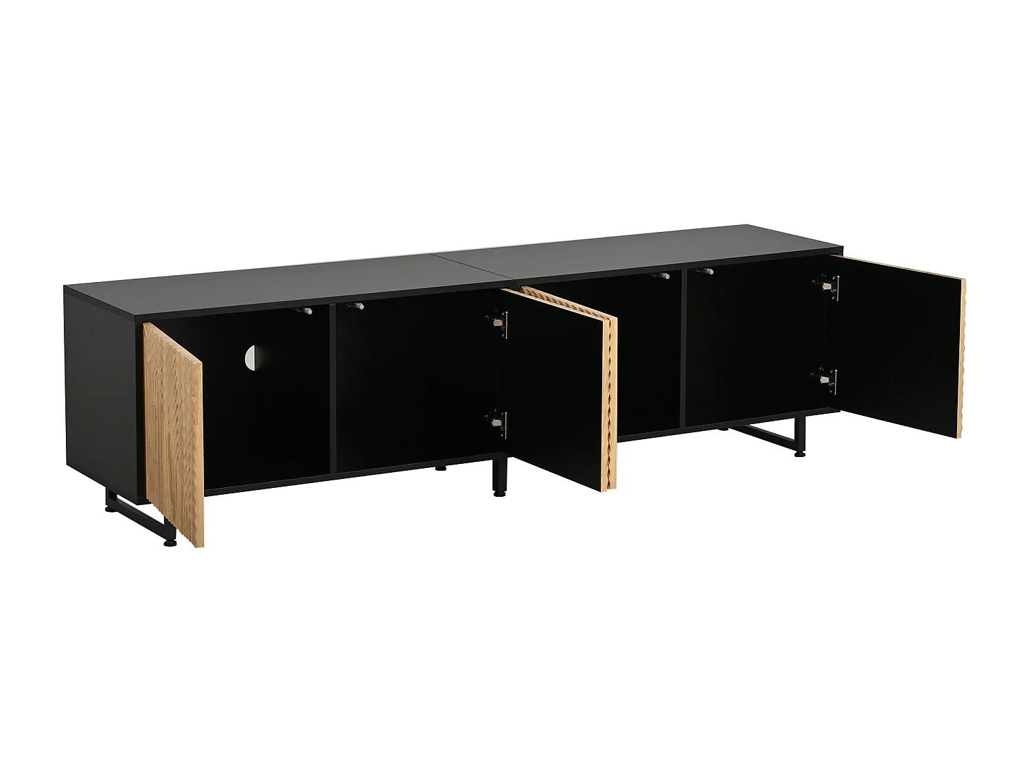 TV-Schrank 180x40x50 cm - 4 Türen - Für Fernseher bis 80 Zoll - Metallfüße - Natur + schwarz